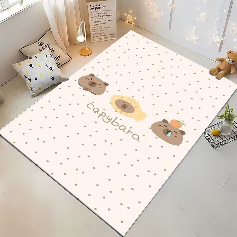 "Cartoon Capybara Pattern Carpet Beige Dotted Soft Floor Mat" Suitable for use as an anti-slip for living room bedroom sofas