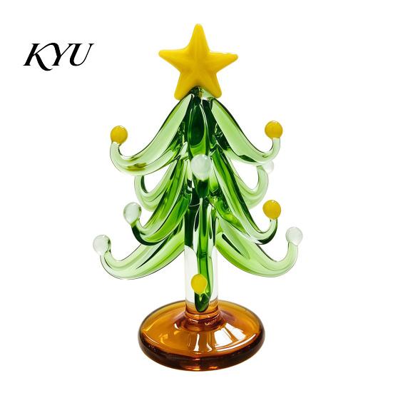 Modern Glass Xmas Sculpture Christmas Tree Figurine, Handmade Santa Deer Desk Decor, Miniature Tabletop Holiday Decoration Ornament for Car