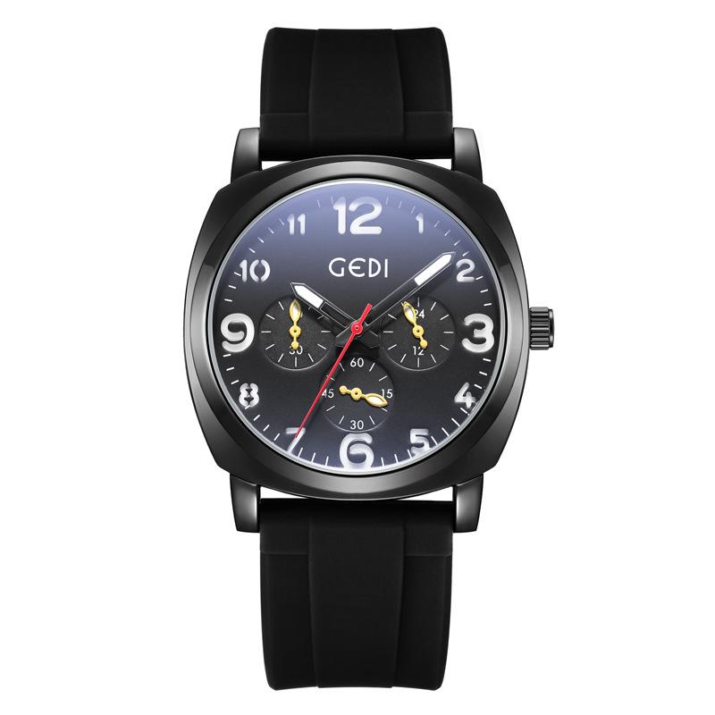 

Men S Fake Three-Eye Six-Pin Watch, High-End Sports Silicone Watch, Student Party Waterproof Quartz Watch