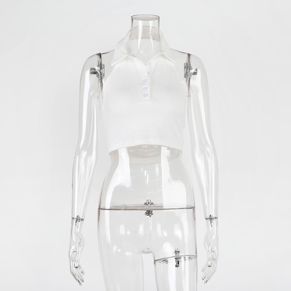 Sexy Knopf Tief V-Ausschnitt Ärmellos Sommer Weißes Crop Top Rückenfrei Damen Neckholder Tanktop Club Streetwear Lässige Oberteile