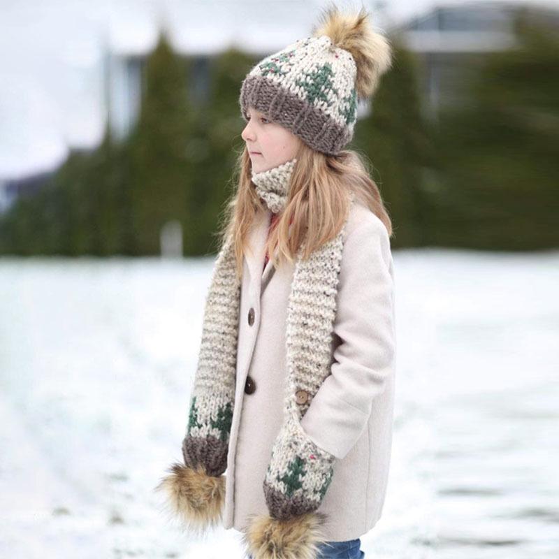 

2020ins Детский набор шапка и шарф с помпонами - Мультяшный дизайн для мальчиков и девочек, Идеально подходит для осени, зимы и Рождества