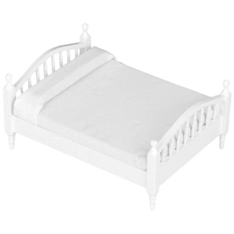 

Handcrafts Miniature Double Bed With European Styles Design For 1/12 Doll House Accessories And Scene Room Display 1