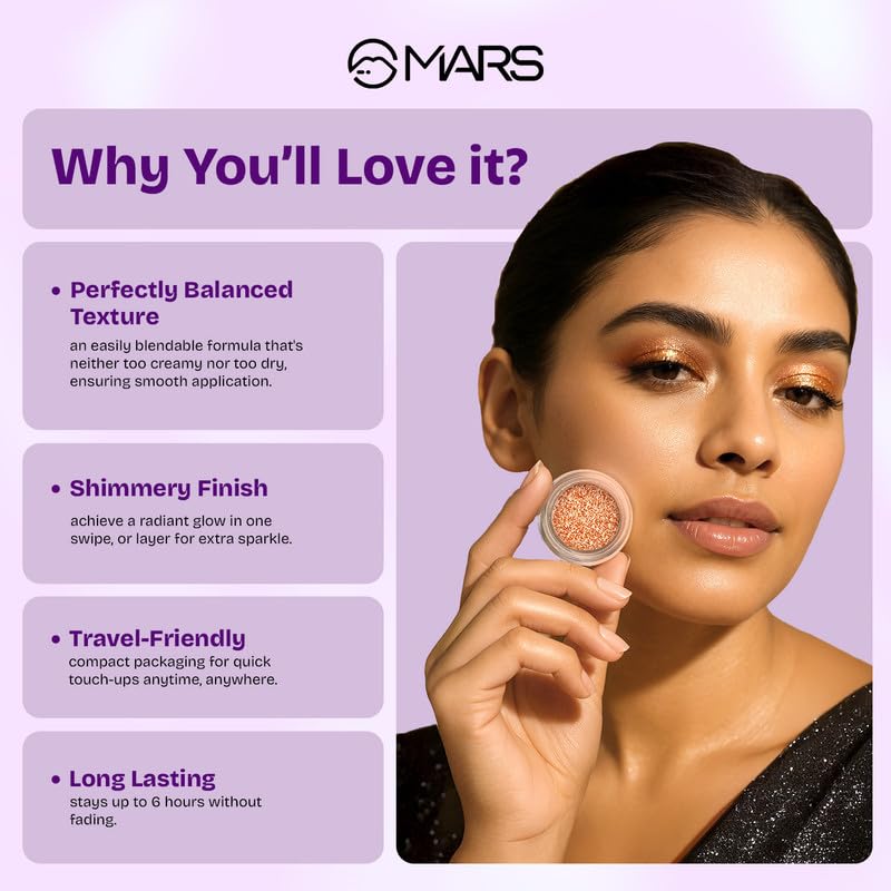 MARS Starlit Pot Eyeshadow (3.0gm) (SHADE-02) | Shimmer Finish | Duo-Chrome Hue Shine | Long-Lasting | Smooth Texture | Mess-Free Application | Tra