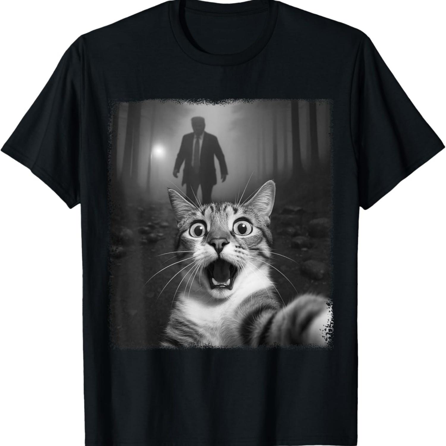 Funny Surprised Cat Selfie Shocked by Trump Meme T-Shirt S