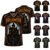 Halloween All-Over-Print T-Shirt, Niedliches Kürbis-Grafik-T-Shirt für Damen Herren