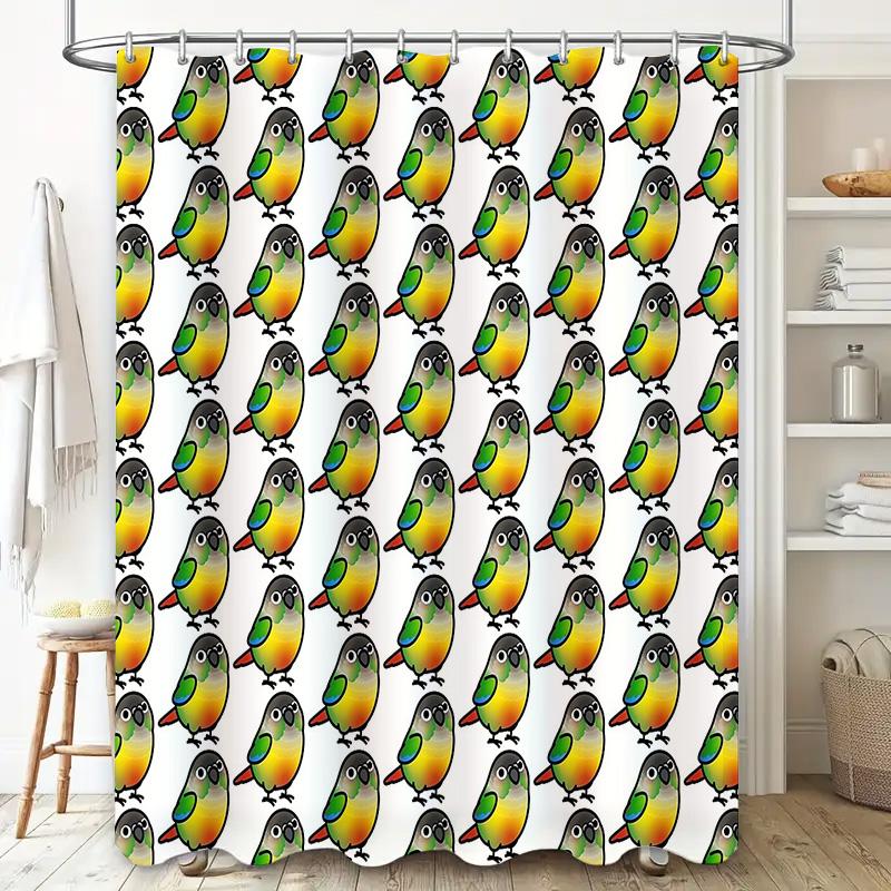 Cute Parrot Shower Curtain Tropical Birds Pattern Bathroom Decor Sets Waterproof Fabric Liner Vintage Home Decor