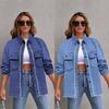 Womens Oversized Denim Jacket Streetwear Loose Fit Washed Cotton Jean Coat Long Sleeve Square Collar