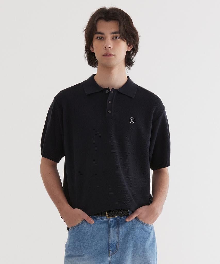 COVERNAT C Logo Collar Half Knit Dark Navy