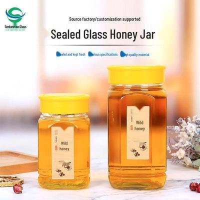 Octagonal Glass Honey Dispenser Jar with Lid, 1 Jin Capacity - Canning & Jam Jar.