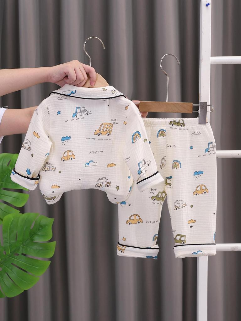 2025 Spring & Autumn Cartoon Kids' Pajamas: Long Sleeve, Double Layer Cardigan for Boys & Girls