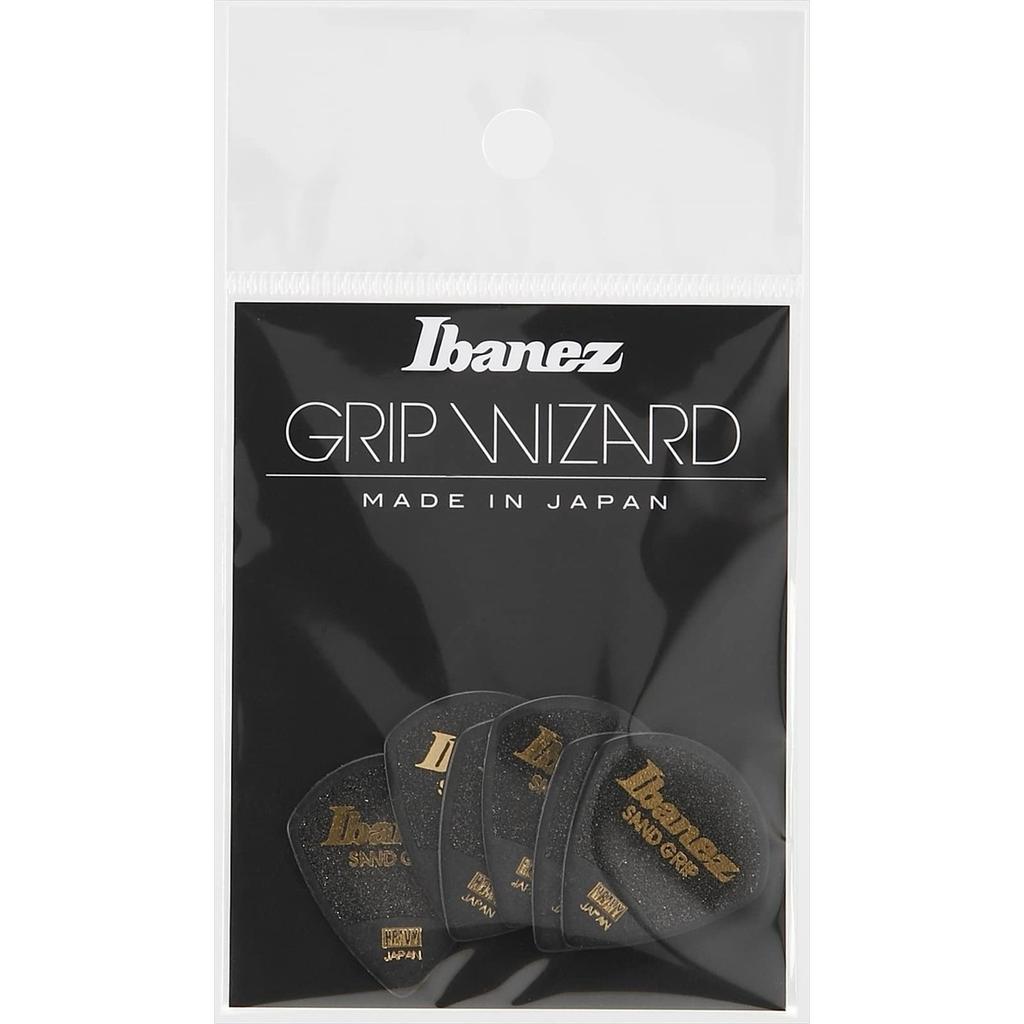 Ibanez Grip Wizard Series Sand Grip Teardrop Picks, Heavy 1.0mm, 6-Pack, Black (PPA18HSGBK)