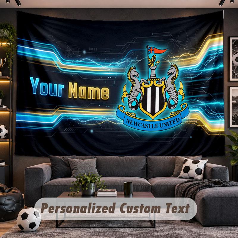 Wall Hanging Tapestry Custom NameNewcastle United FC Pattern Personalized Printed Fabric Wall Decor