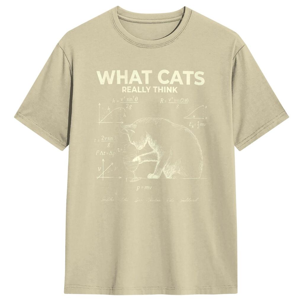 Men Funny Science Physics Cat Meme What Cats Really Think T Shirts Tees Short Sleeve T-Shirt Crewneck Tee Shirt Plus Size 5XL