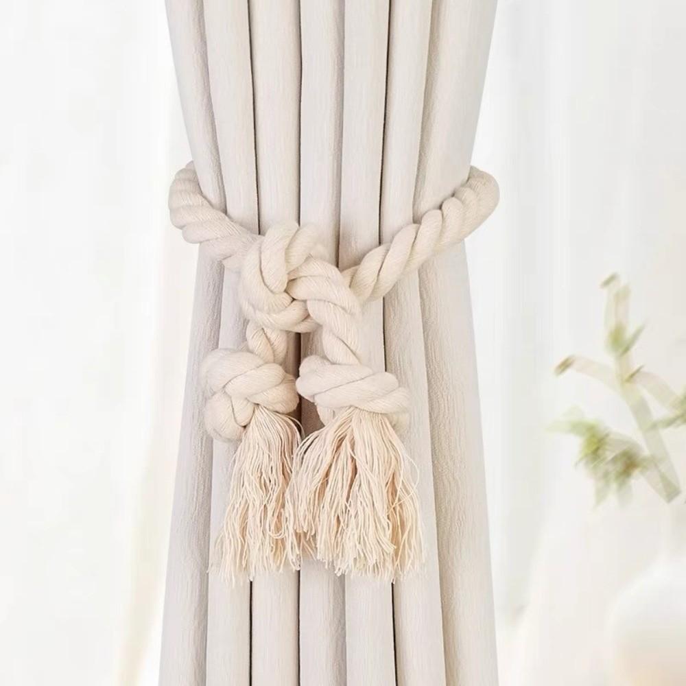 Solid Color Curtain Rope Rope Weave Cotton Rope Buckle Aesthetic Curtain Holder Clips Home Decor