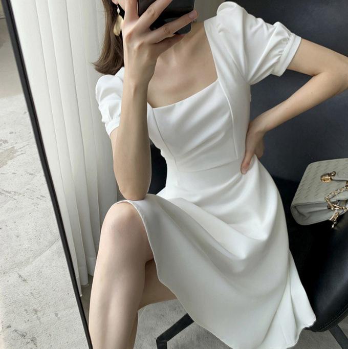 2026 summer new retro Hepburn style small black dress fat sister waist thin square neck dress women s clothing S