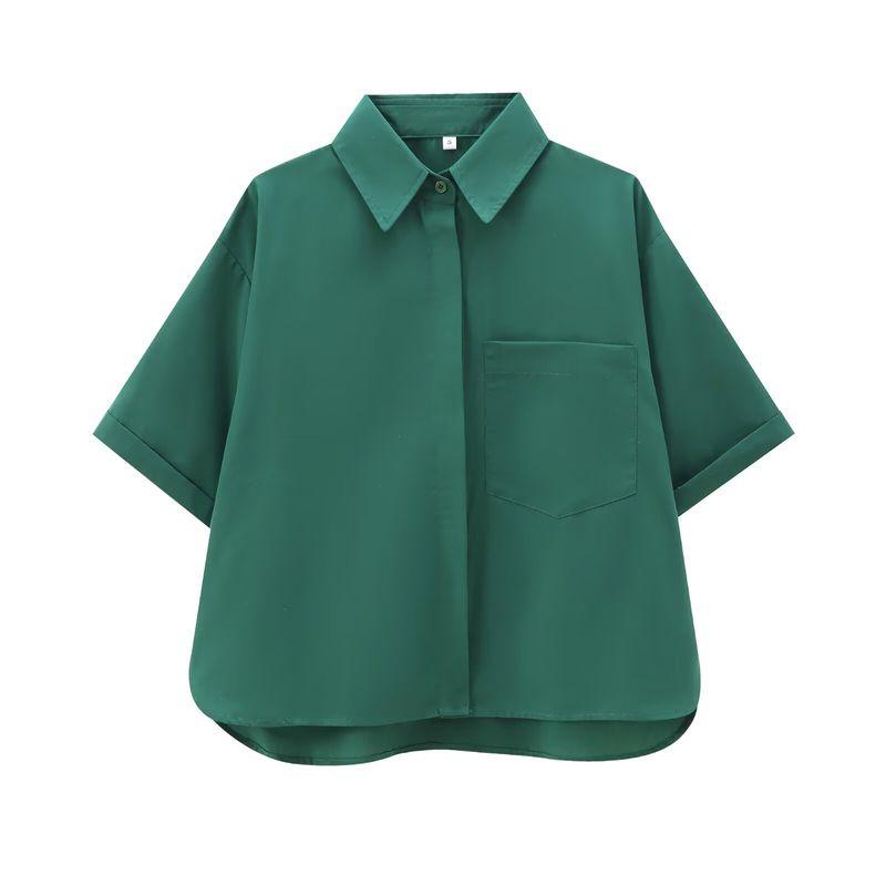 

Kaslead New Arrival Women s Clothing Fashion Style Fashion Casual Versatile Pocket Decorated Poplin Shirt 2837200 Green M