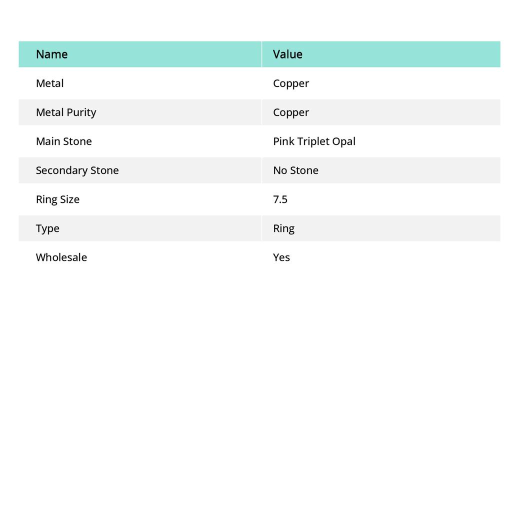 Natural Pink Triplet Opal Gemstone Handmade Copper Jewelry Ring Size 7.5 z1A90