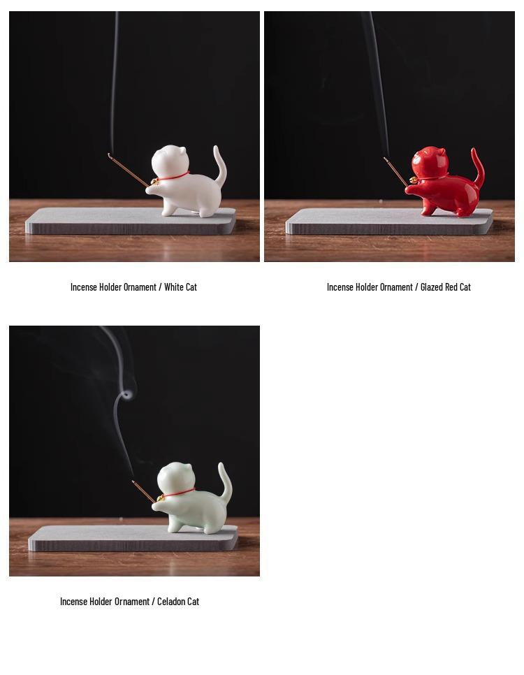Ceramic Cat Incense Holder - Cute Aroma Burner for Home and Office