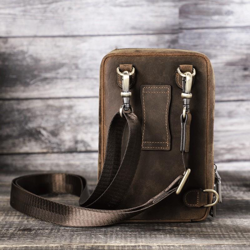 Retro Crazy Horse Leather Men's Mobile Phone Baotou Layer Fashion Casual Small Single Shoulder Crossbody Bag