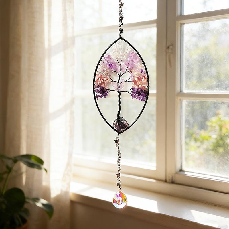 Natürlicher 7-Chakra Lebensbaum Edelstein Heilung Rohe Kristallsteine Wand Fenster Auto Hängendes Ornament für Yoga