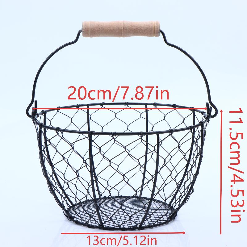 Egg Basket Round Metal Wire Basket With Handle Multipurpose Food Storage Organizer Fruit Vegetable Holder For Kitchen Picnic