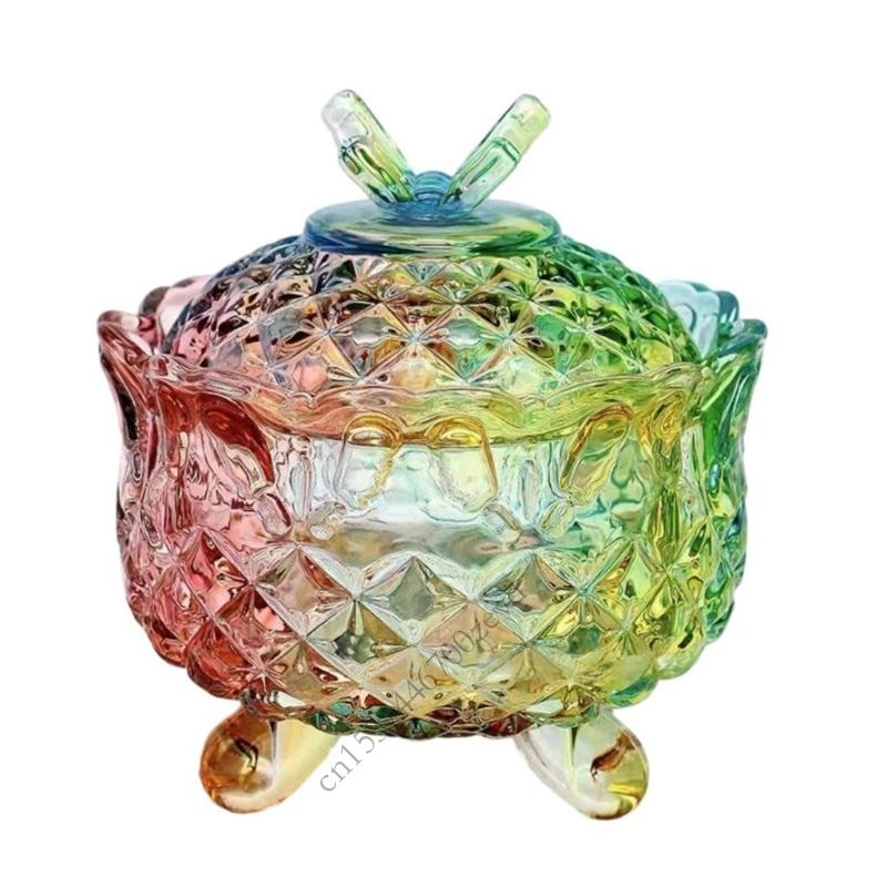 Colorful Handcraft Glass Storage Jar for Treats Home Organization Display P9YB