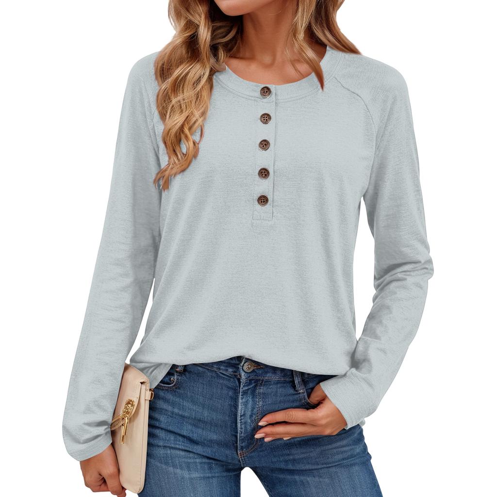 Women's Stylish Solid-color Round-neck Long-sleeved Top