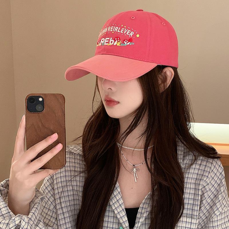 Flower Letter Embroidered Baseball Cap Women's Spring Summer Sweet Versatile Sun Hat Showing Face Small Sunscreen Cap