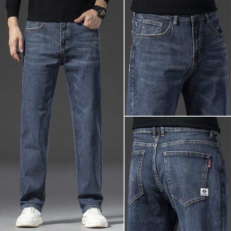 Jeans Men s Autumn And Winter Thick Elastic Casual Trendy Versatile Straight-leg Loose Jeans Men s Straight-leg Pants 29 синий