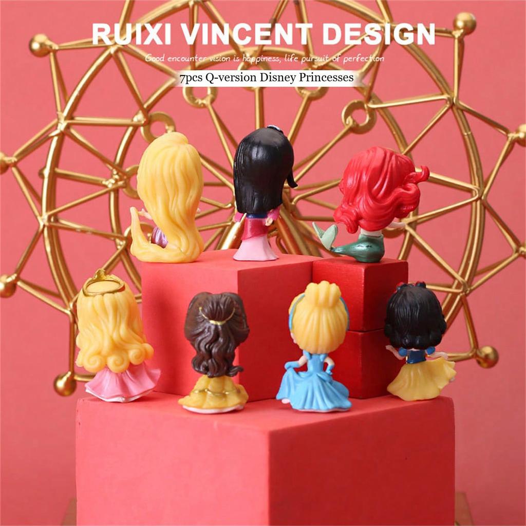 Figurine MINISO Set Șapte Piese Prințese Versiune Mică Q, Figurine de Colecție, Potrivite pentru o Varietate de Tipuri de Camere, Ornamente pentru Păpuși de Casă