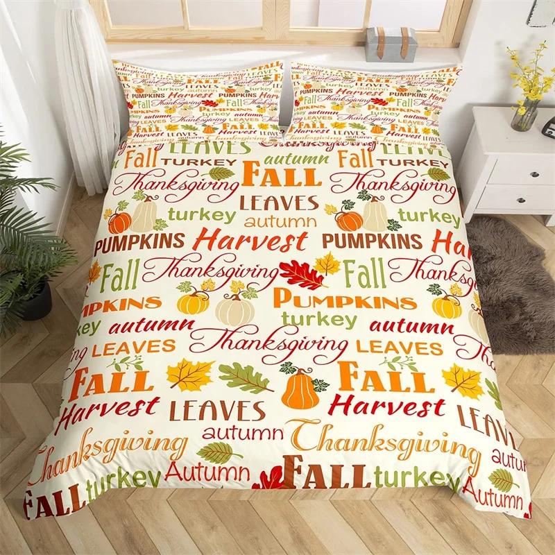 Fall Maple Leaves Duvet Cover King Autumn Harvest Theme Bedding Set Cartoon Christmas Santa Thanksgiving Pumpkin Comforter Cover