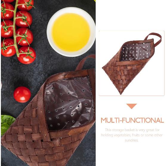 UPKOCH Wooden Woven Hanging Basket - Rattan Wall Planter, Wicker Flower Pot Holder, Garden Decoration, Multi-Functional Storage for Vegetables,