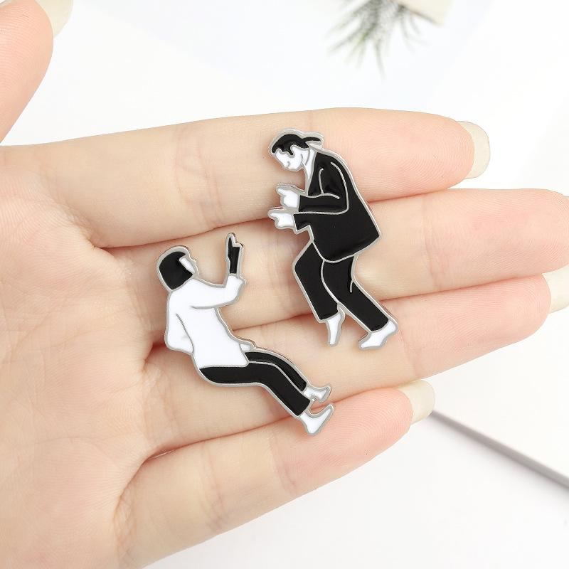 Pulp Fiction Enamel Pins Custom Black White Movie Role Brooches Bag Clothes Lapel Pin Badge Jewelry Gift for Fans