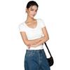 Korean front shoulder U-neck short-sleeved T-shirt women's summer new inner fit slim and thin bottom white top