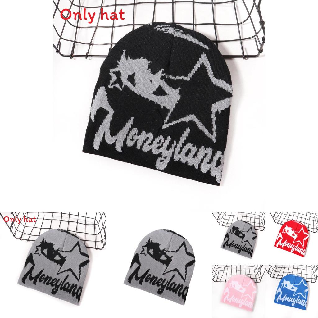 Street Style Star Letter Pattern Neutral Warm Knitted Hat For Winter Outdoor Fashion