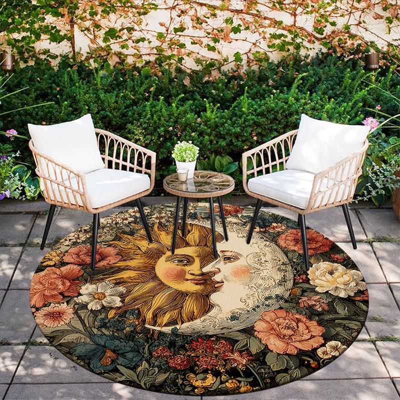 Sun & Moon Pattern Round rug,Carpet Rug for Living Room Bedroom Playroom ,Non-slip Floor Mat,Holiday Gifts and Birthday Gifts.