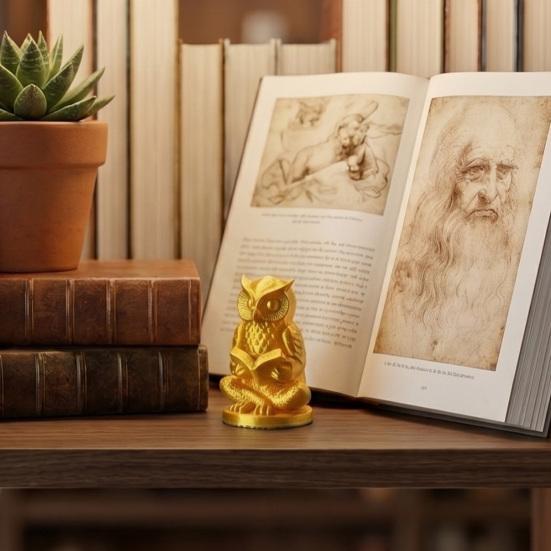 Meditation Owl Figurine 3D Printed Cute Reading Owl Statue Novelty Zen Yoga Animal Sculpture for Office Desktop Shelf Decor