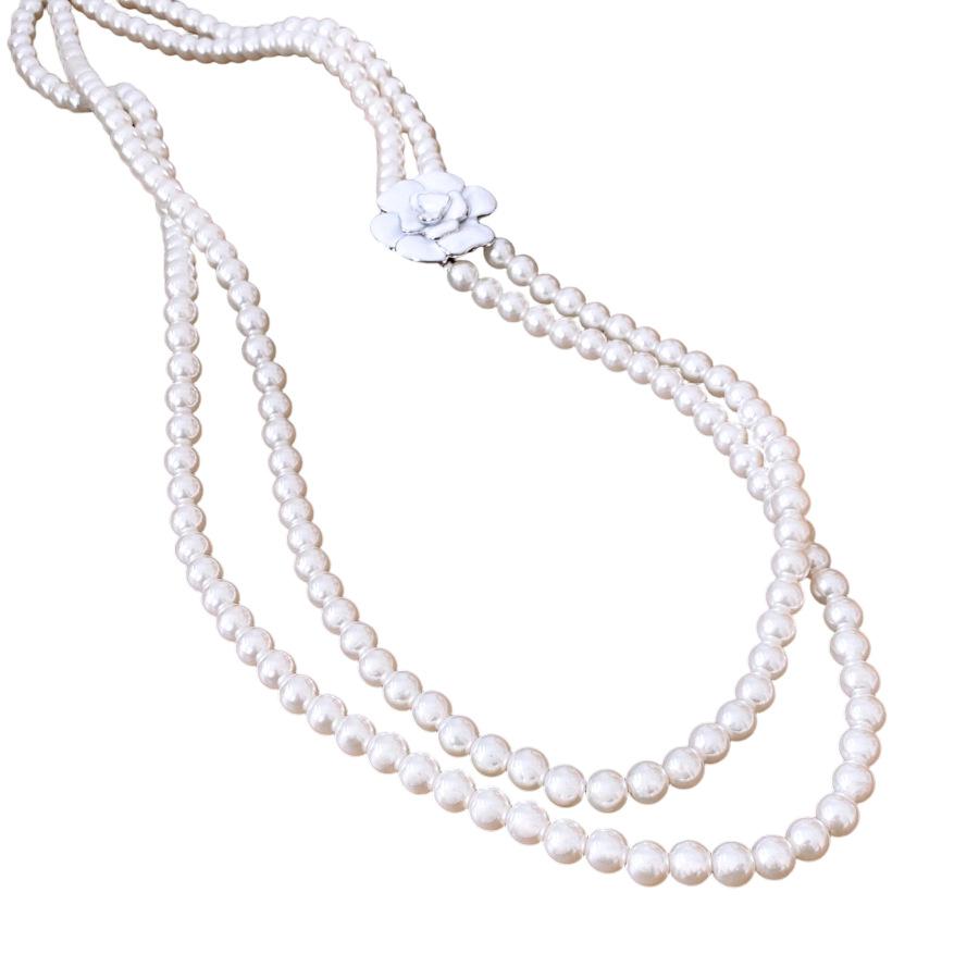 Podwójny Kwiatowy Wisiorek z Szklanych Pereł Naszyjnik Styl Dworu Średniowiecznego Delikatny Łańcuszek do Swetra Casualowy Naszyjnik