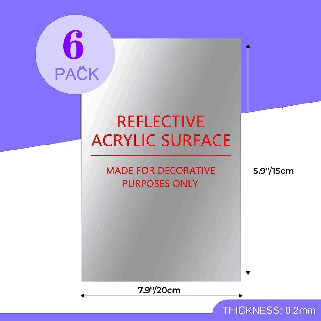 YVPSI 6 PCS 8''x6'' Self Adhesive Acrylic Mirror Tiles Small Frameless Mirrors Flexible Mirror Sheets Wall Stickers Non Glass Mirror Panels for