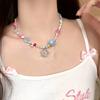 Colorful  Beaded Colored Heart Choker Necklace Adjustable Clavicle Chain for Women Girl Cute Handmade Boho- Jewelry