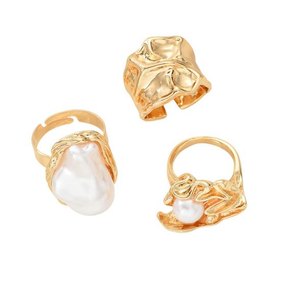 3Pcs Baroque Faux Pearl Ring Vintage Adjustable Opening Alloy Ring Women Golden Finger Ring Fashion Jewelry Accessories золотистый