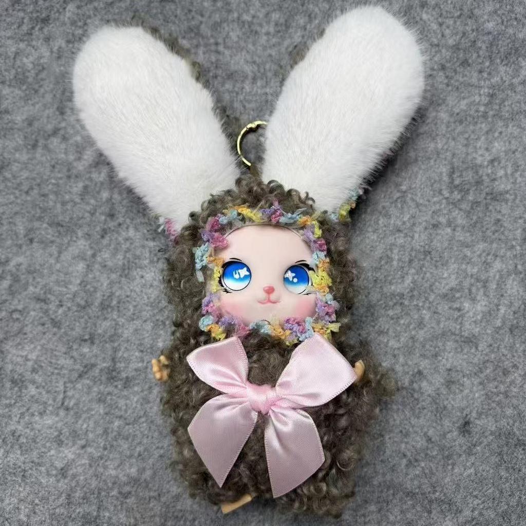 Curly-Haired Lolita Rabbit Doll Pendant: Cute Silicone Bag Charm