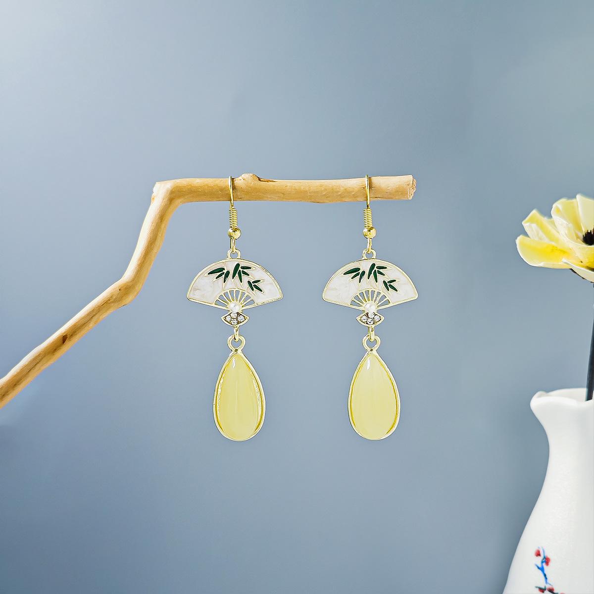 

Retro Ethnic Style Bamboo Leaf Series Earrings, Ancient Hanfu Accessories Long Bamboo Fringed Earrings For Women