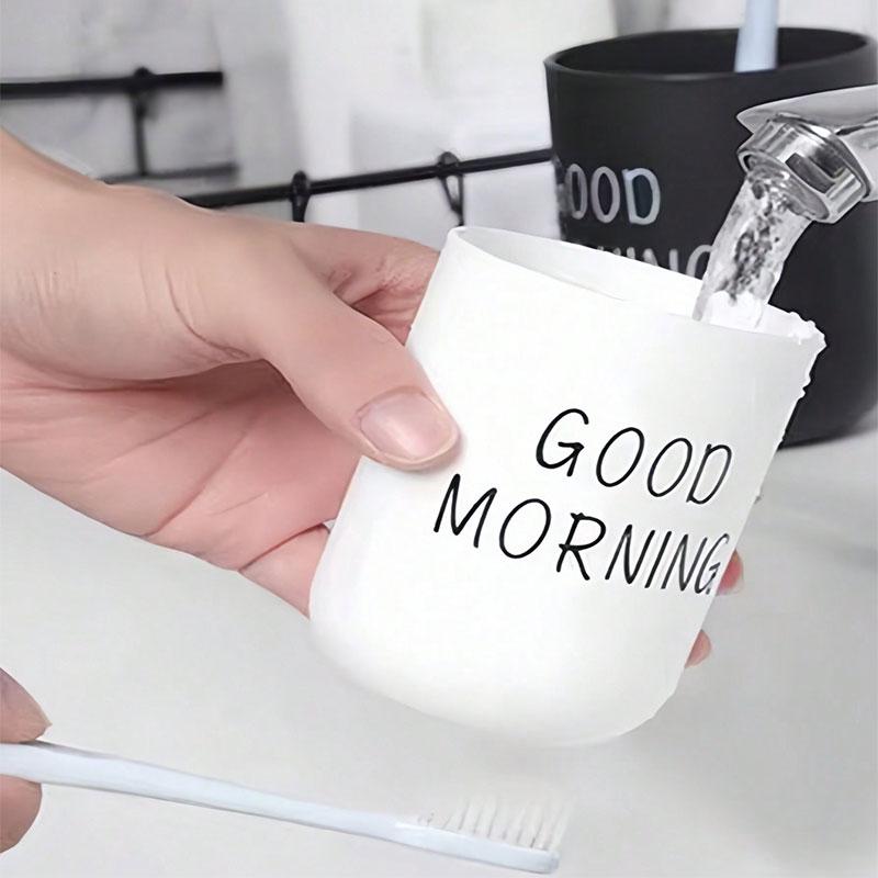 Simple Toothbrush and Cup Round Durable Plastic Morning Design White and Black Couple Toothbrush Cup Suitable for Giving To
