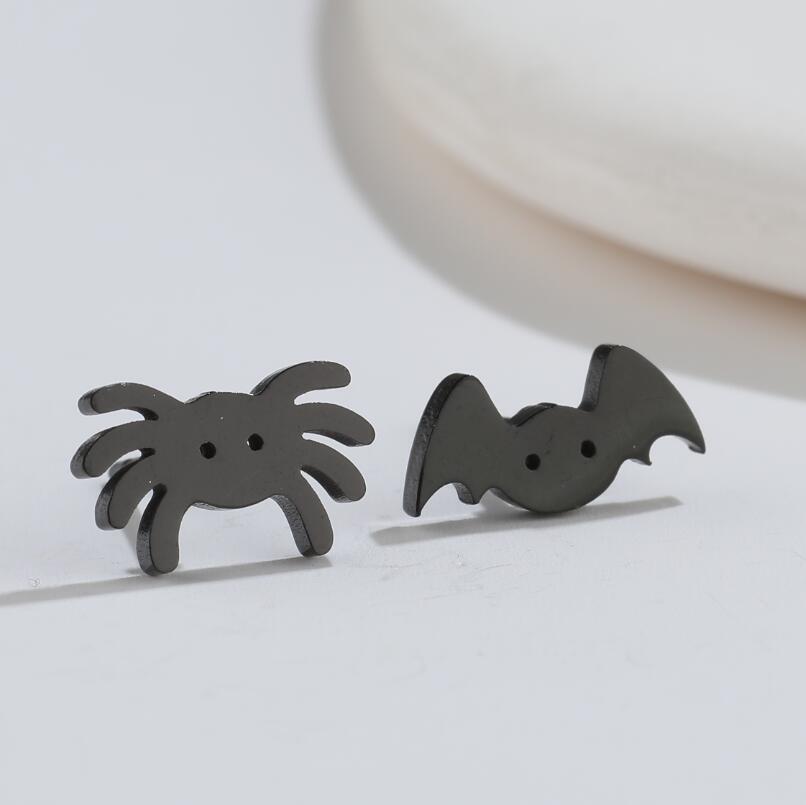 Halloween Bat Stainless Steel Stud Earrings - Minimalist Animal Design for Women, Vintage Christmas Mini Earrings
