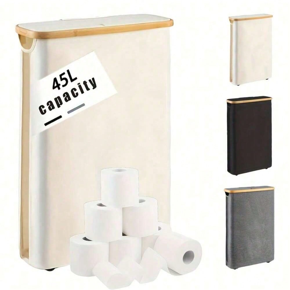 Bamboo Toilet Paper Holder , Multi-Functional Collapsible Bathroom, Bedroom, Dormitory Storage Basket, Laundry Basket