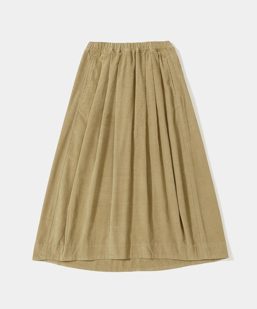 COLUMBIA UNIVERSITY Trajan Label All-Round Corduroy Pleats Long Skirts_Beige