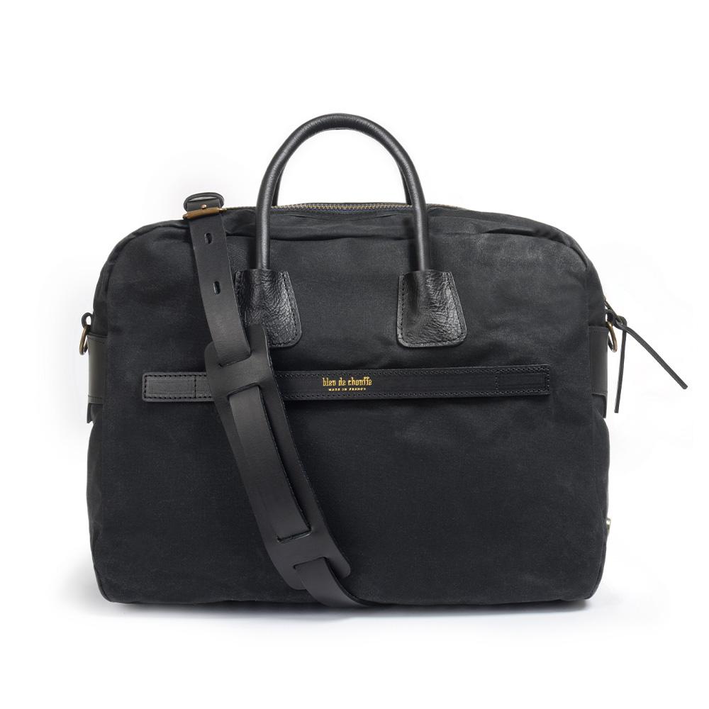 Bleudechauffe Zepho Solo Briefcase Waxed Canvas - Noir Black