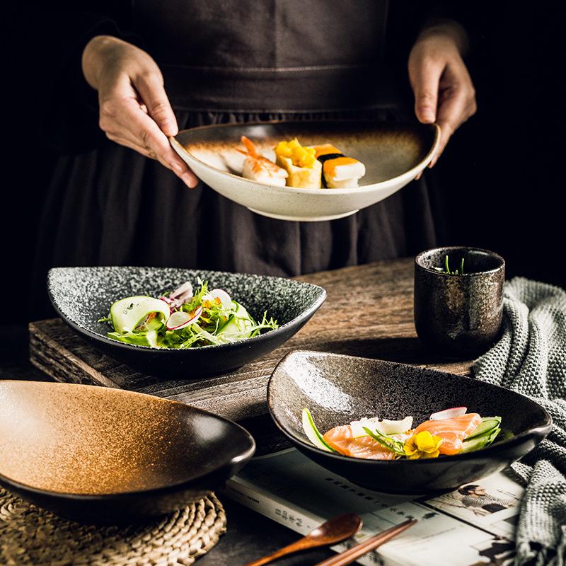 Japanese Olive Stone Pattern Ceramic Plate for Pasta and Pizza