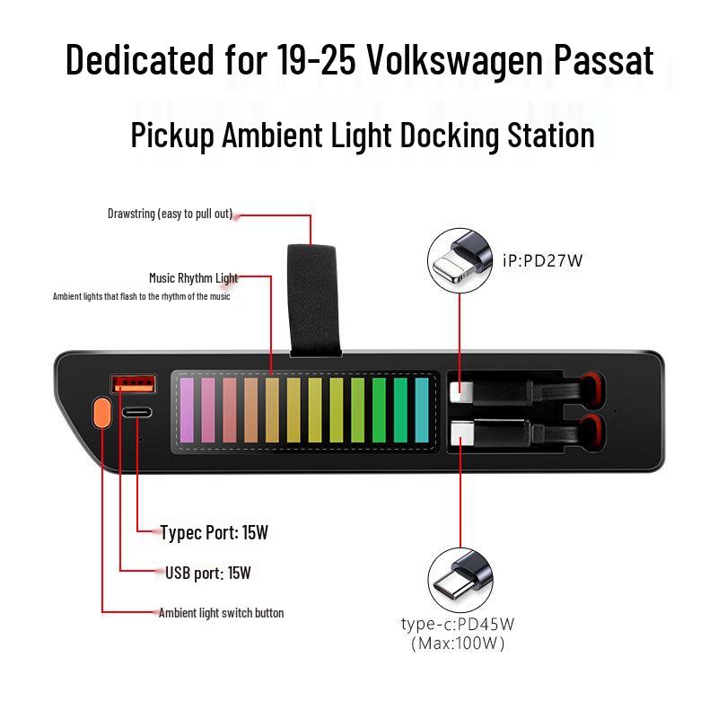 Volkswagen Passat 19-25 USB Car Charger with Central Dock and LED